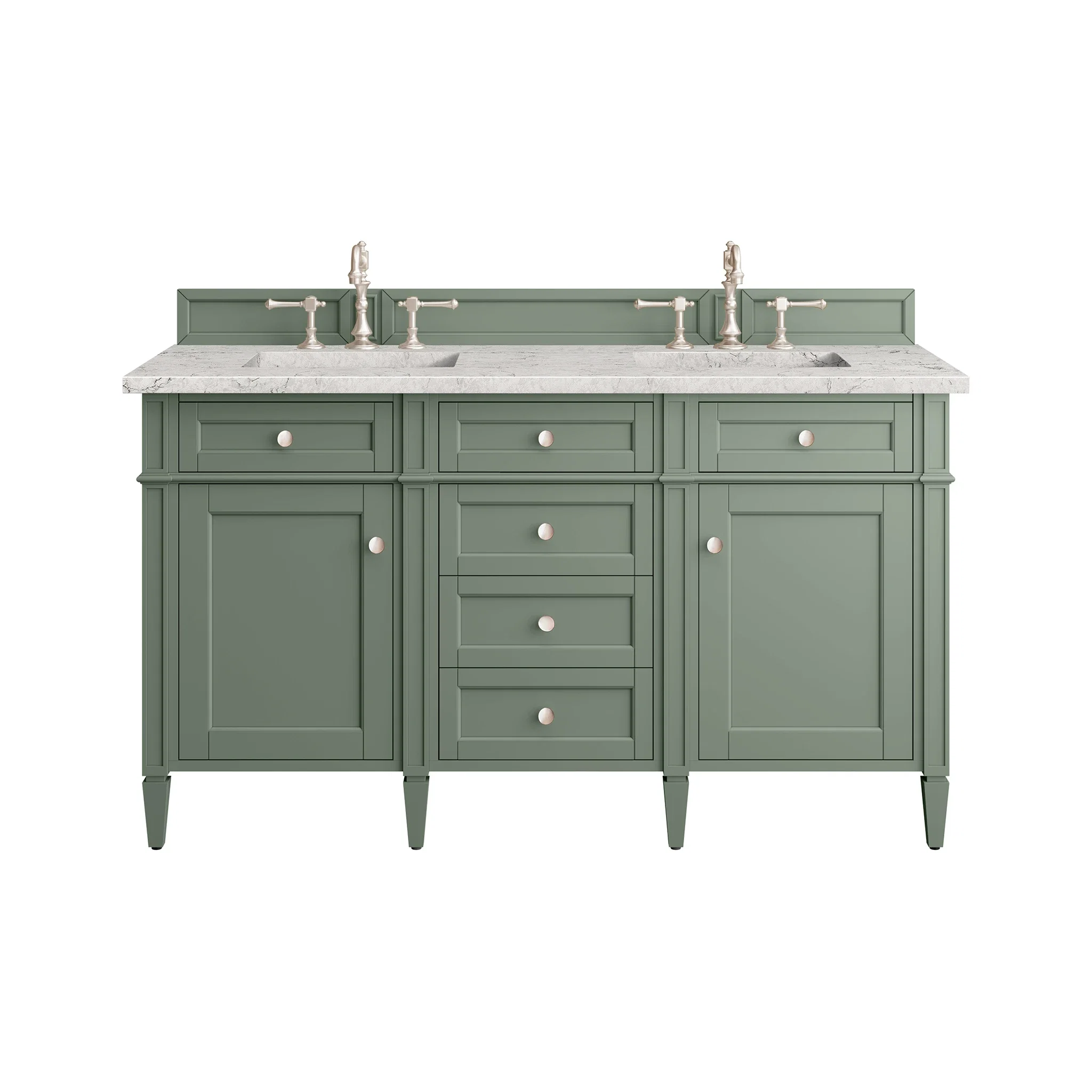 Brittany 60" Double Vanity, Smokey Celadon w/ 3 CM Eternal Jasmine Pearl Top w/FreePower Wireless Charger