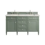 Brittany 60" Double Vanity, Smokey Celadon w/ 3 CM Eternal Jasmine Pearl Top w/FreePower Wireless Charger