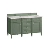 Brittany 60" Double Vanity, Smokey Celadon w/ 3 CM Eternal Jasmine Pearl Top w/FreePower Wireless Charger
