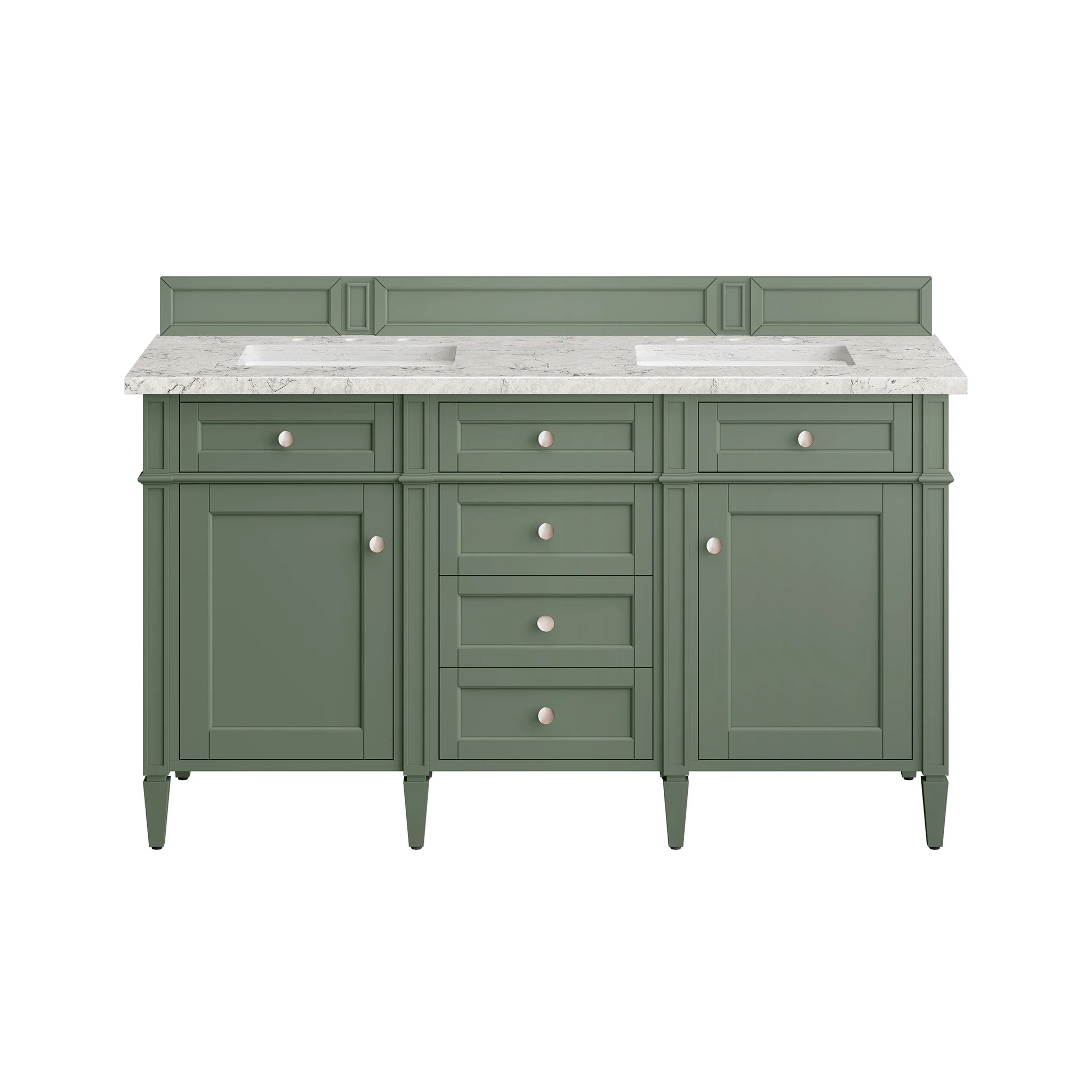 Brittany 60" Double Vanity, Smokey Celadon w/ 3 CM Eternal Jasmine Pearl Top w/FreePower Wireless Charger