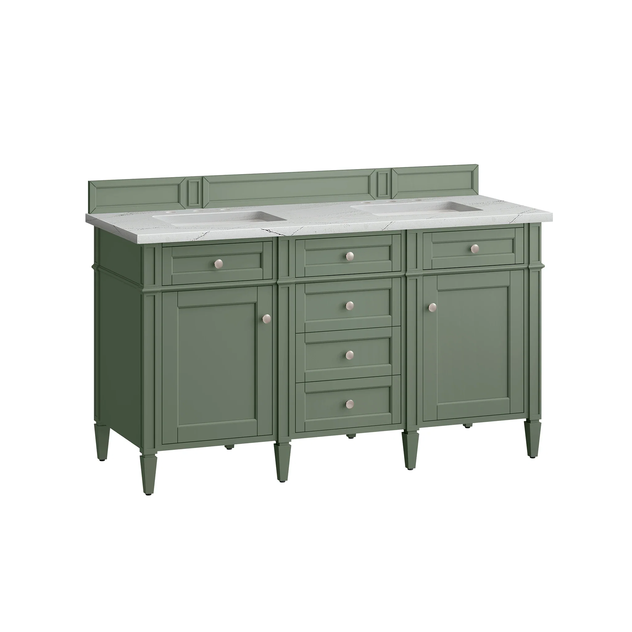 Brittany 60" Double Vanity, Smokey Celadon w/ 3 CM Ethereal Noctis Top w/FreePower Wireless Charger