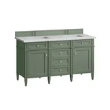 Brittany 60" Double Vanity, Smokey Celadon w/ 3 CM Ethereal Noctis Top w/FreePower Wireless Charger