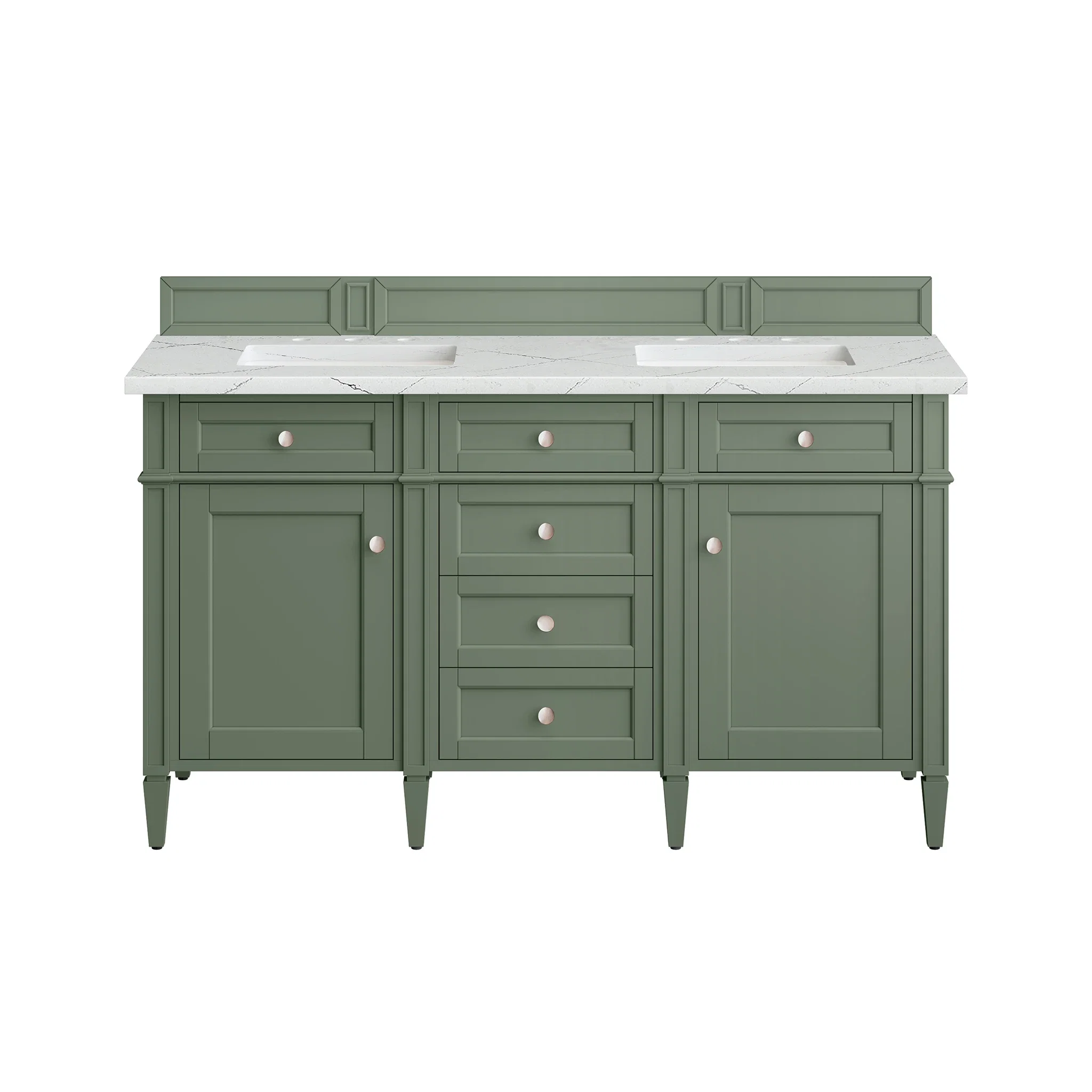 Brittany 60" Double Vanity, Smokey Celadon w/ 3 CM Ethereal Noctis Top w/FreePower Wireless Charger