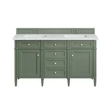 Brittany 60" Double Vanity, Smokey Celadon w/ 3 CM Ethereal Noctis Top w/FreePower Wireless Charger