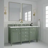 Brittany 60" Double Vanity, Smokey Celadon w/ 3 CM Ethereal Noctis Top w/FreePower Wireless Charger