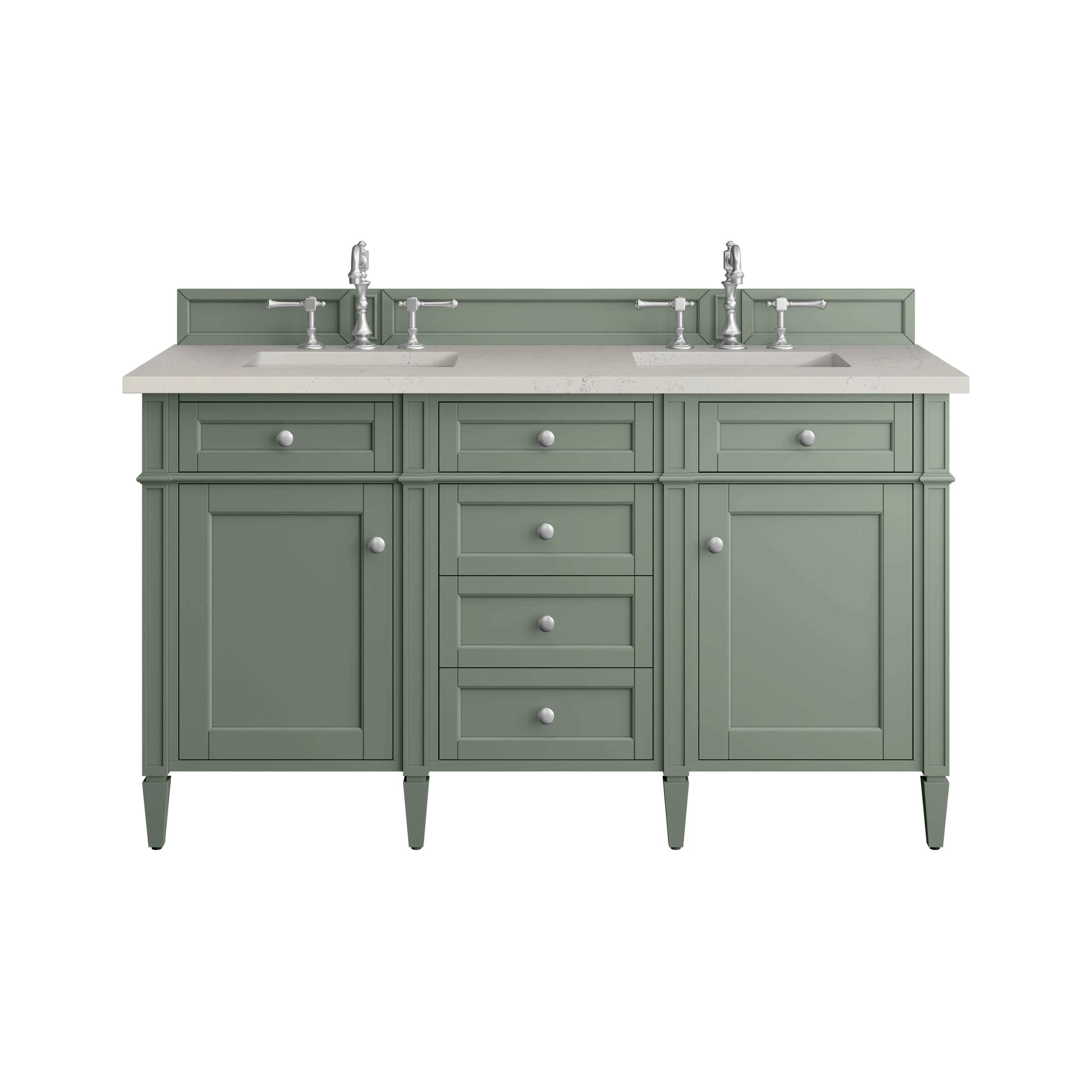 Brittany 60" Double Vanity, Smokey Celadon, w/ 3 CM Siberian Silestone Top w/FreePower Wireless Charger