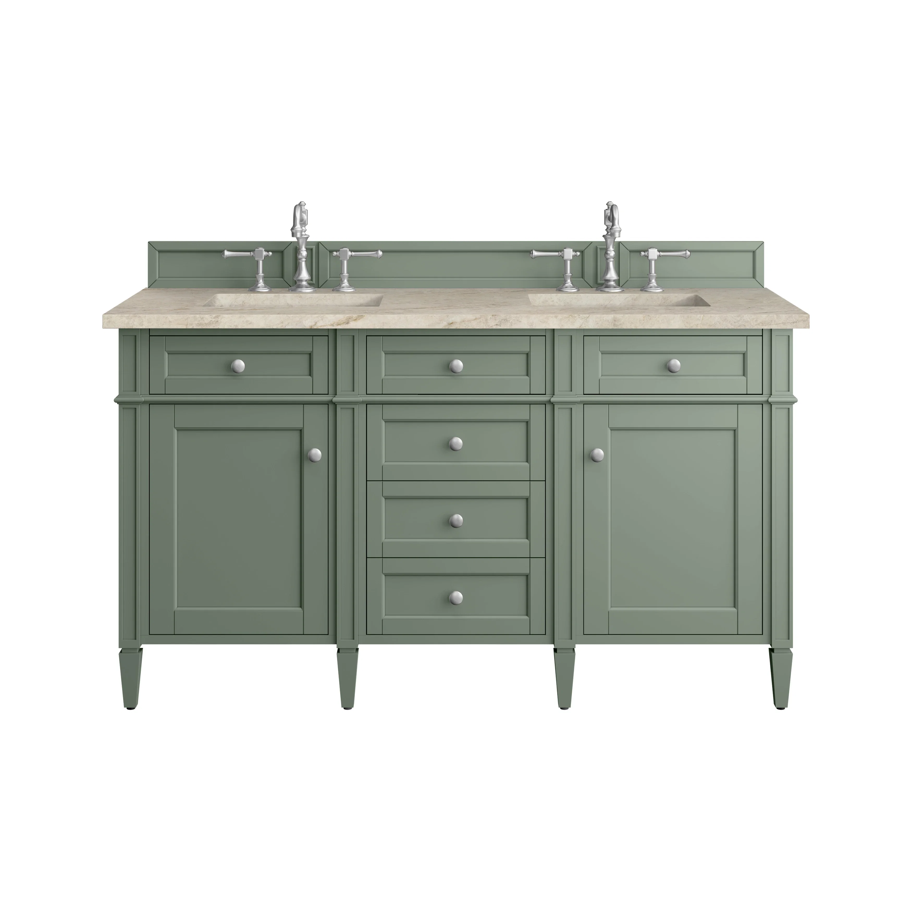 Brittany 60" Double Vanity, Smokey Celadon, w/ 3 CM Tajnar Eclos Top w/FreePower Wireless Charger
