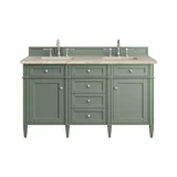 Brittany 60" Double Vanity, Smokey Celadon, w/ 3 CM Tajnar Eclos Top w/FreePower Wireless Charger