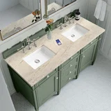 Brittany 60" Double Vanity, Smokey Celadon, w/ 3 CM Tajnar Eclos Top w/FreePower Wireless Charger