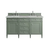 Brittany 60" Double Vanity, Smokey Celadon w/ 3 CM Victorian Silver Top w/FreePower Wireless Charger