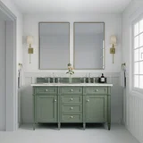 Brittany 60" Double Vanity, Smokey Celadon w/ 3 CM Victorian Silver Top w/FreePower Wireless Charger