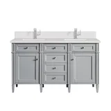 Brittany 60" Double Vanity, Urban Gray w/ Single Hole 3 CM White Zeus Silestone Top & Backsplash