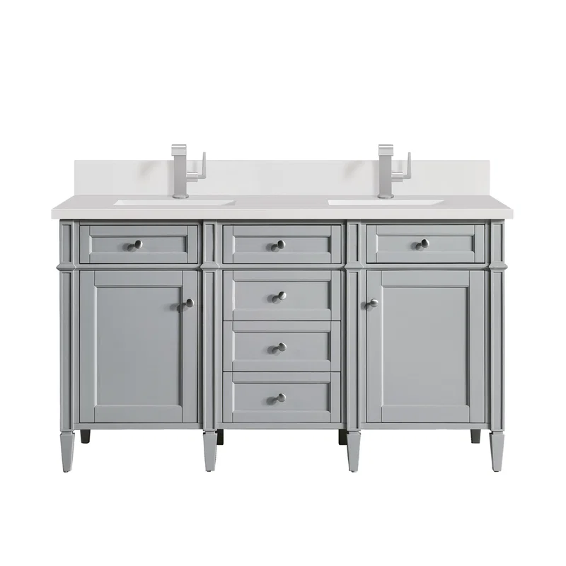 Brittany 60" Double Vanity, Urban Gray w/ Single Hole 3 CM White Zeus Silestone Top & Backsplash