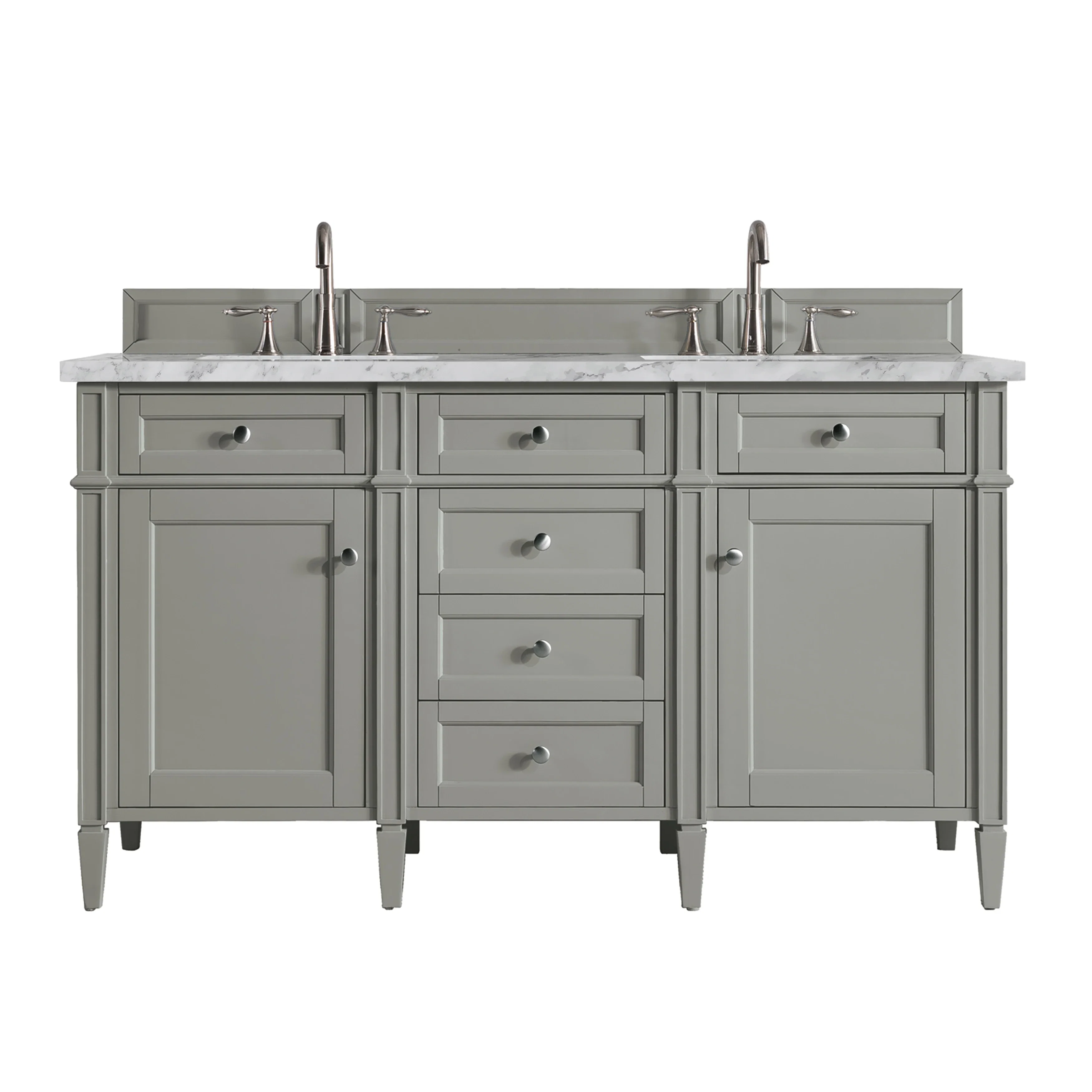 Brittany 60" Double Vanity, Urban Gray w/ 3 CM Carrara Marble Top