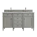 Brittany 60" Double Vanity, Urban Gray w/ 3 CM Carrara Marble Top