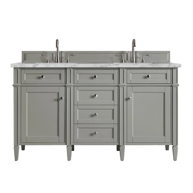 Brittany 60" Double Vanity, Urban Gray w/ 3 CM Carrara Marble Top
