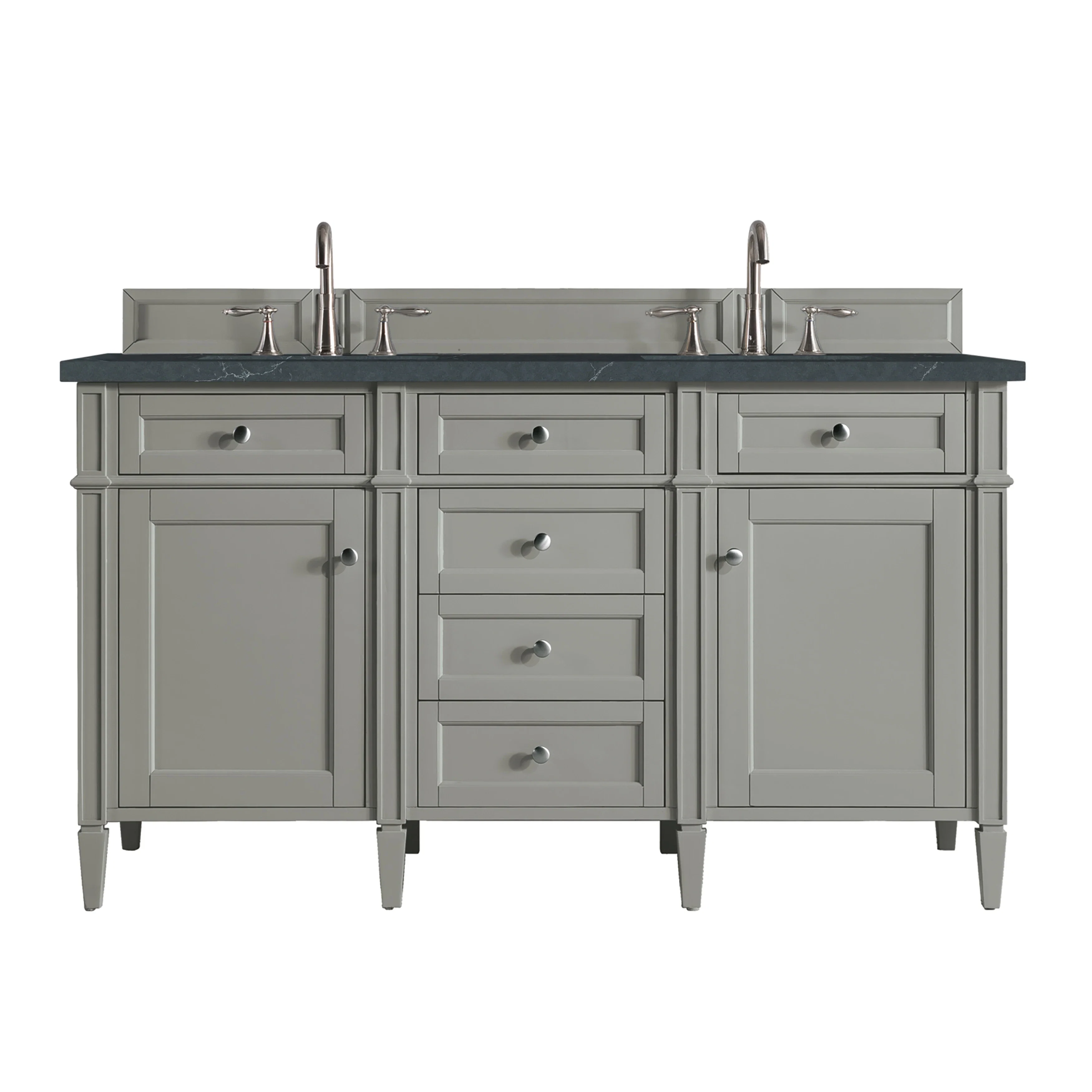 Brittany 60" Double Vanity, Urban Gray w/ 3 CM Charcoal Soapstone Silestone Top