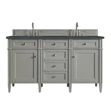 Brittany 60" Double Vanity, Urban Gray w/ 3 CM Charcoal Soapstone Silestone Top