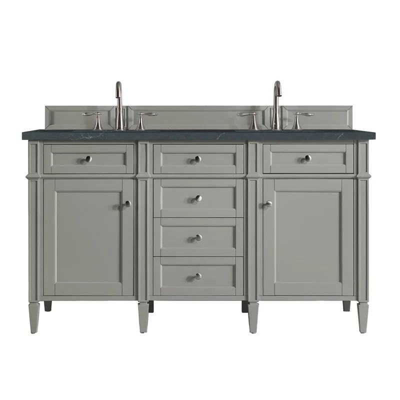 Brittany 60" Double Vanity, Urban Gray w/ 3 CM Charcoal Soapstone Silestone Top