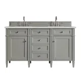 Brittany 60" Double Vanity, Urban Gray w/ 3 CM Eternal Jasmine Pearl Silestone Top