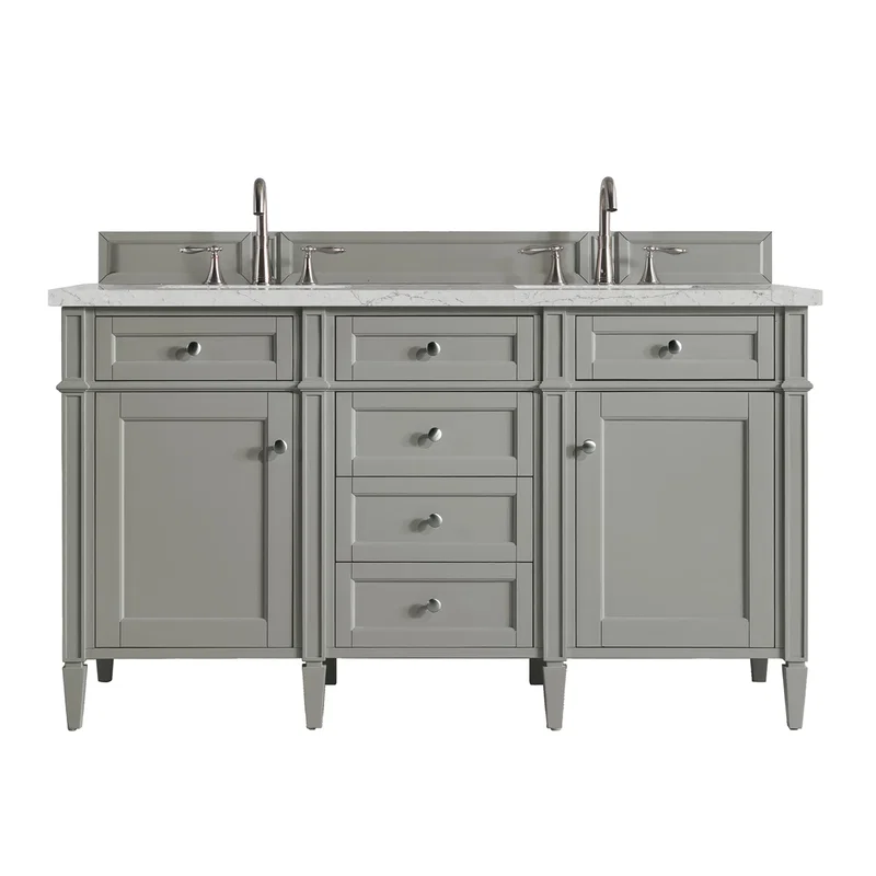 Brittany 60" Double Vanity, Urban Gray w/ 3 CM Eternal Jasmine Pearl Silestone Top