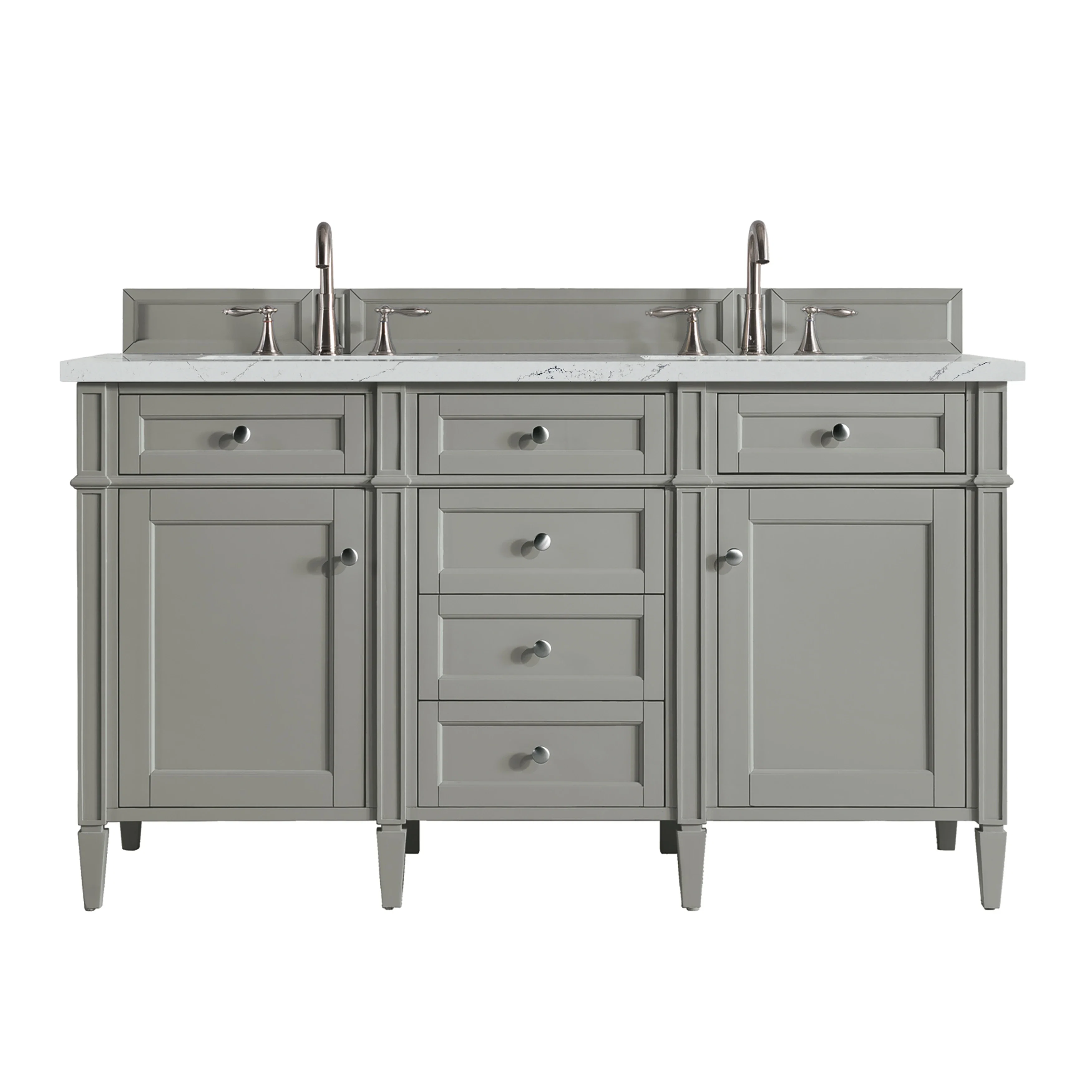 Brittany 60" Double Vanity, Urban Gray w/ 3 CM Ethereal Noctis Silestone Top