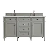 Brittany 60" Double Vanity, Urban Gray w/ 3 CM Ethereal Noctis Silestone Top