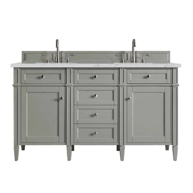 Brittany 60" Double Vanity, Urban Gray w/ 3 CM Ethereal Noctis Silestone Top