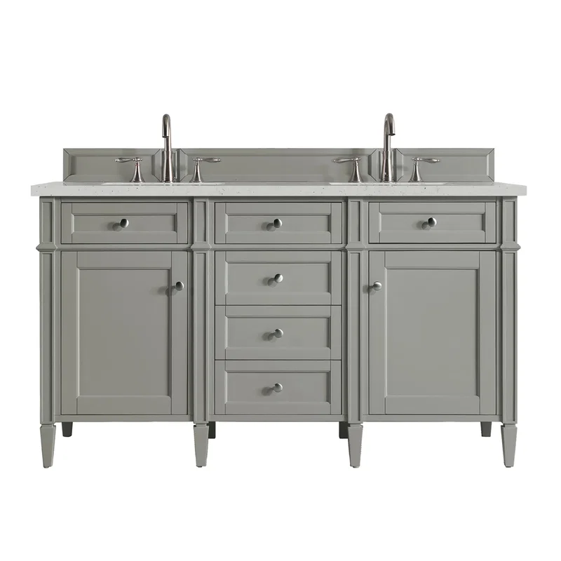 Brittany 60" Double Vanity, Urban Gray w/ 3 CM Lime Delight Silestone Top