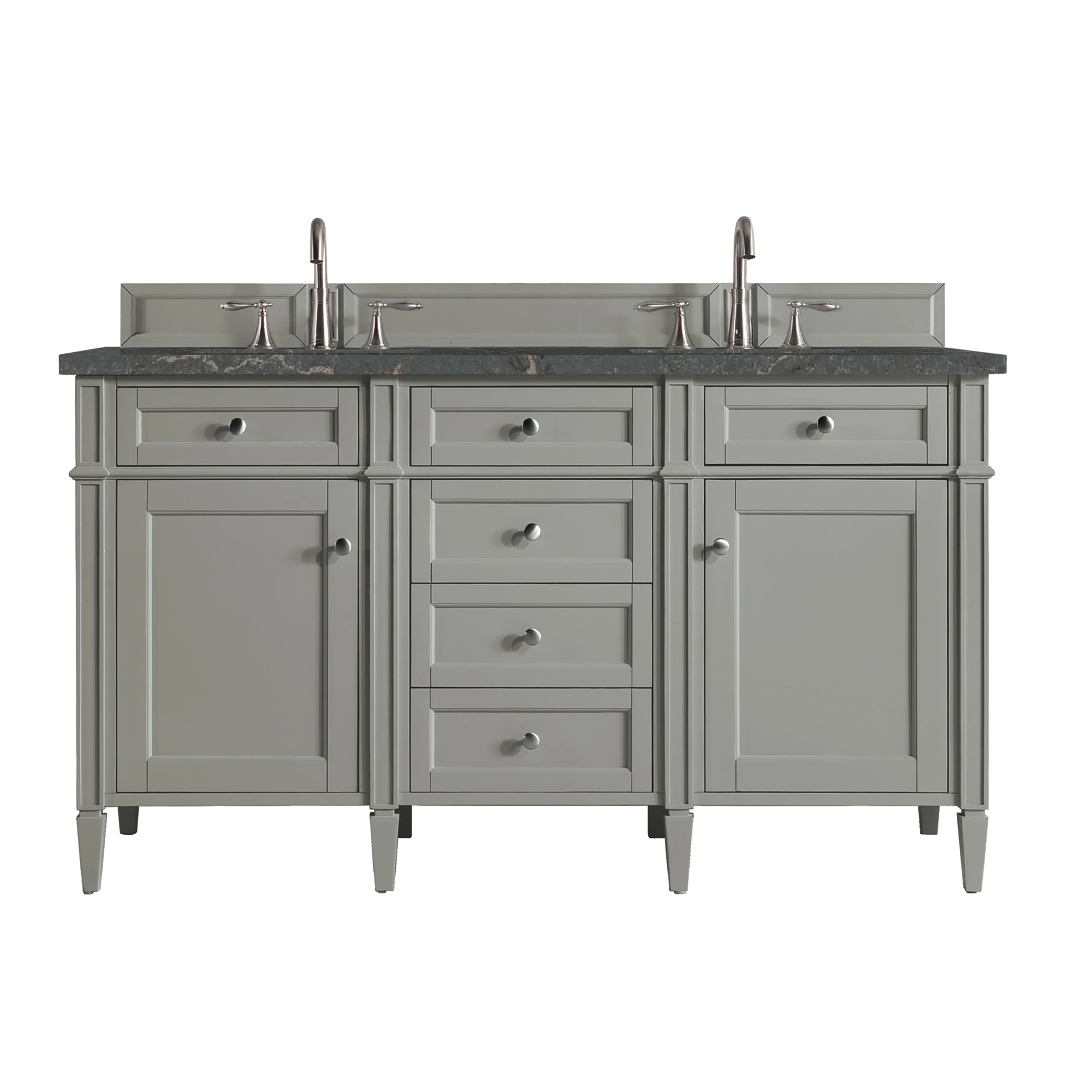 Brittany 60" Double Vanity, Urban Gray w/ 3 CM Parisien Bleu Silestone Top