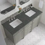 Brittany 60" Double Vanity, Urban Gray w/ 3 CM Parisien Bleu Silestone Top