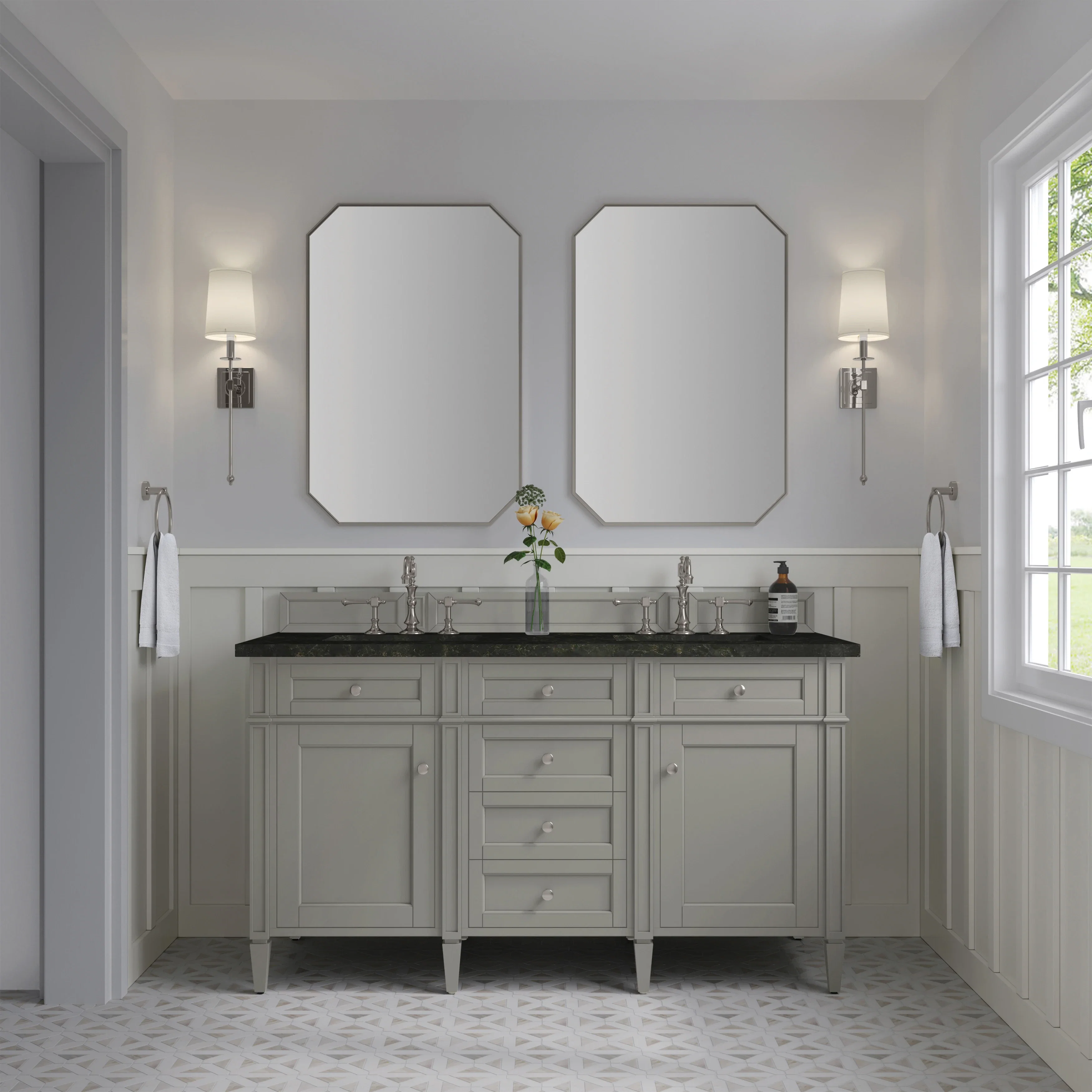 Brittany 60" Double Vanity, Urban Gray, w/ 3 CM Phantome Eclos Top