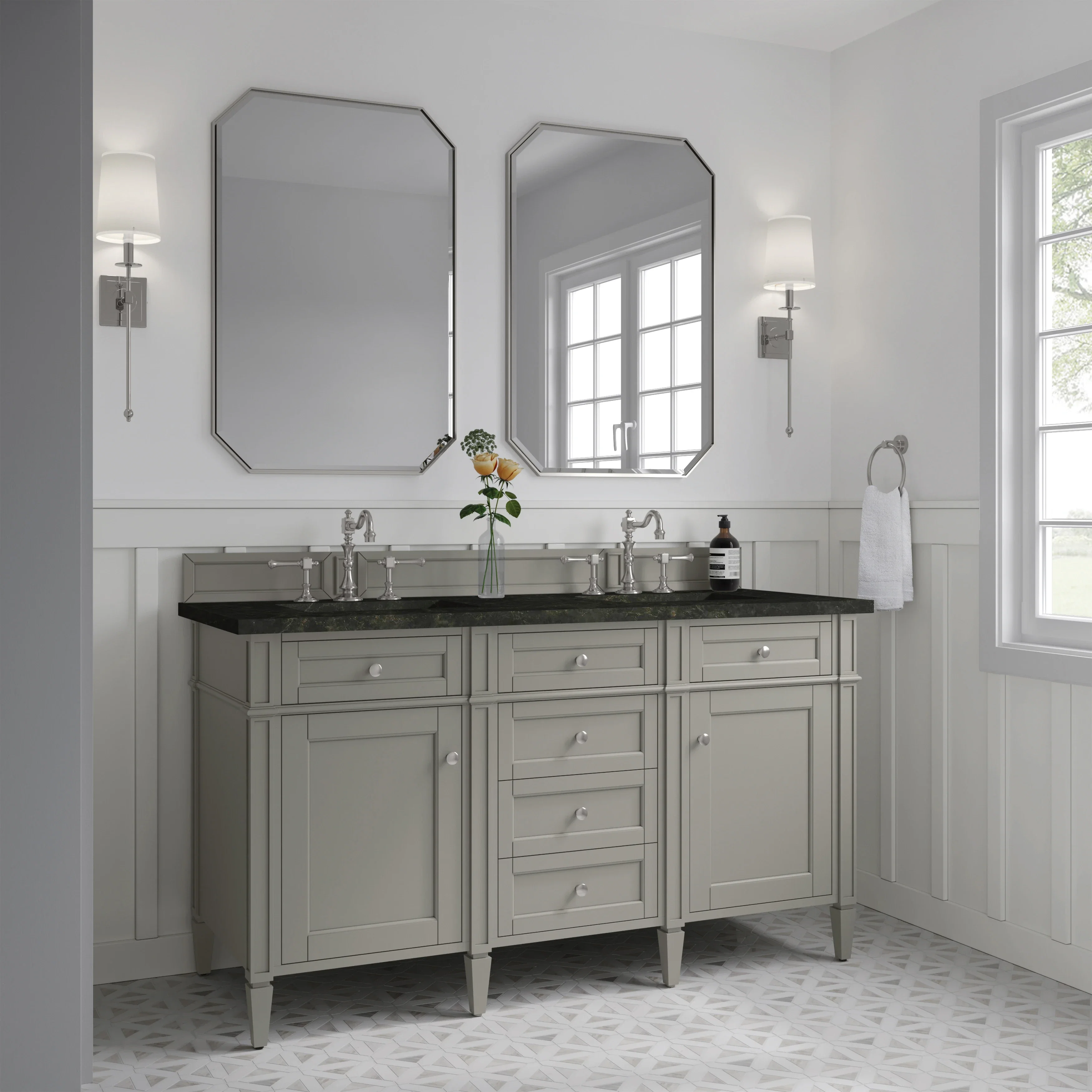 Brittany 60" Double Vanity, Urban Gray, w/ 3 CM Phantome Eclos Top