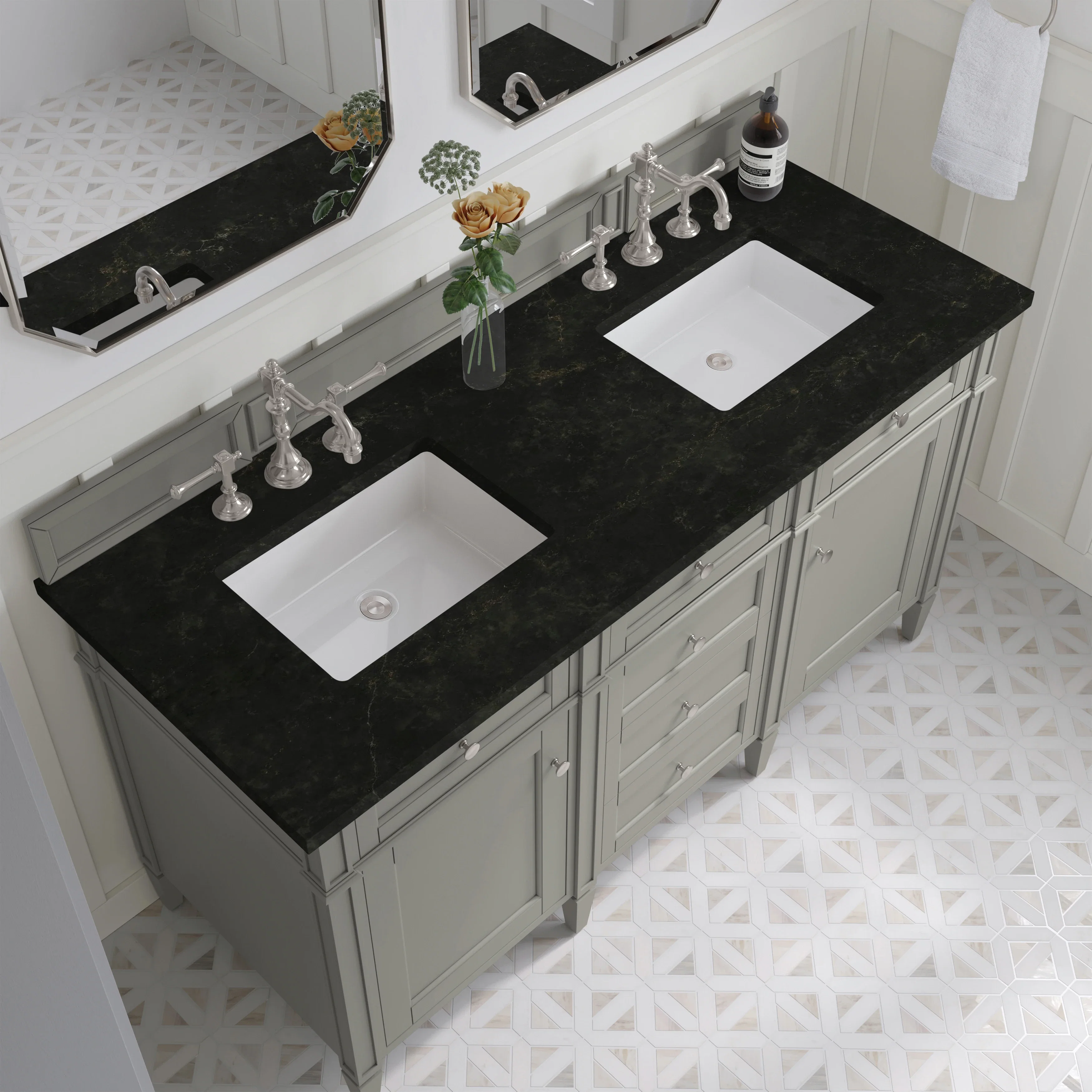 Brittany 60" Double Vanity, Urban Gray, w/ 3 CM Phantome Eclos Top