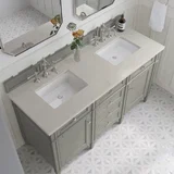 Brittany 60" Double Vanity, Urban Gray, w/ 3 CM Siberian Silestone Top