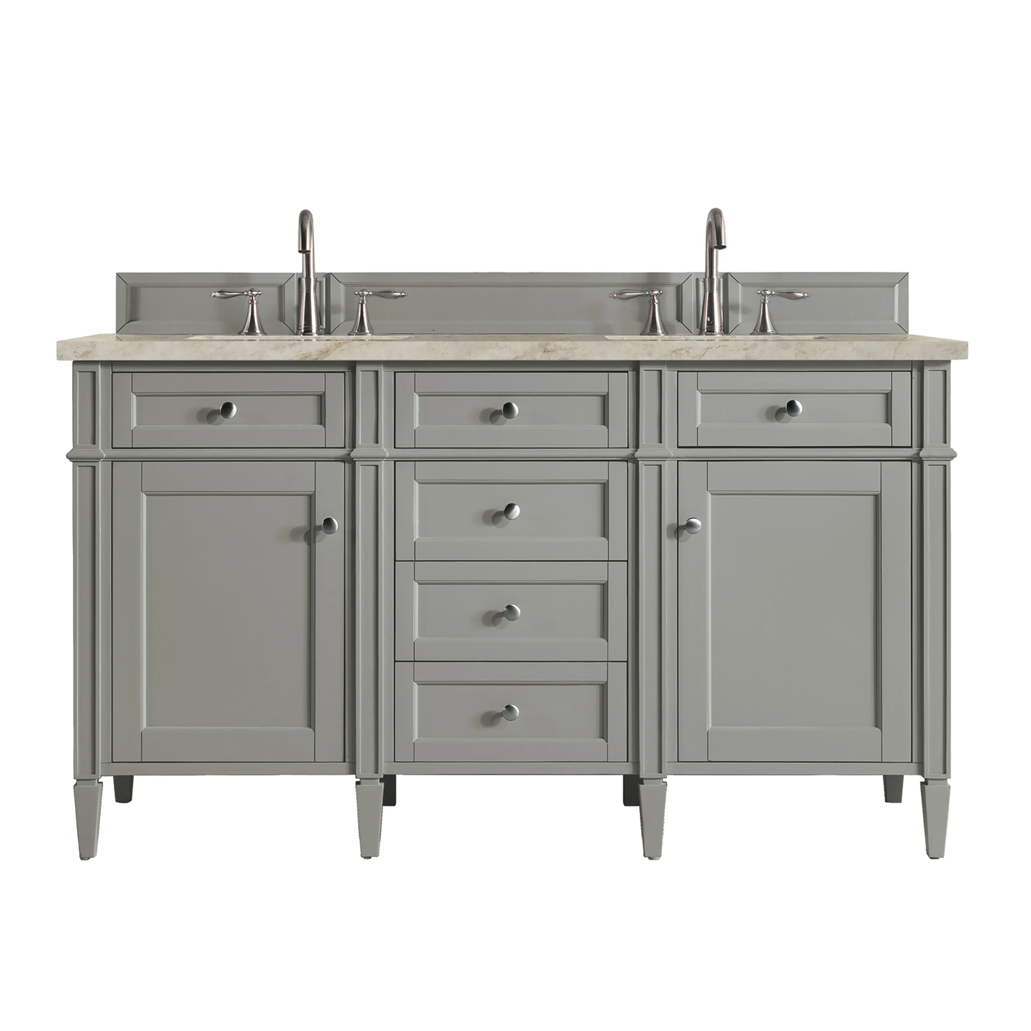 Brittany 60" Double Vanity, Urban Gray, w/ 3 CM Tajnar Eclos Top