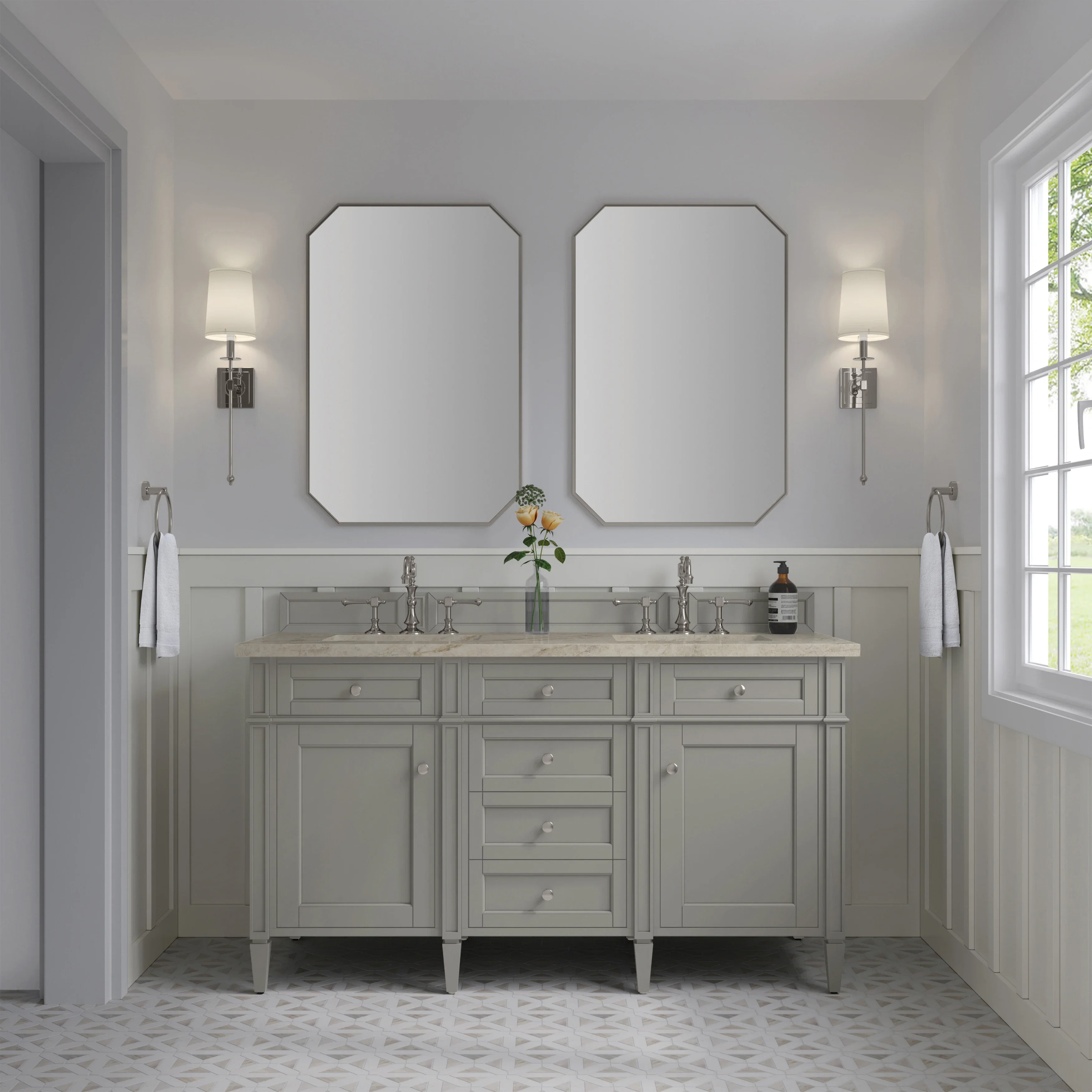 Brittany 60" Double Vanity, Urban Gray, w/ 3 CM Tajnar Eclos Top