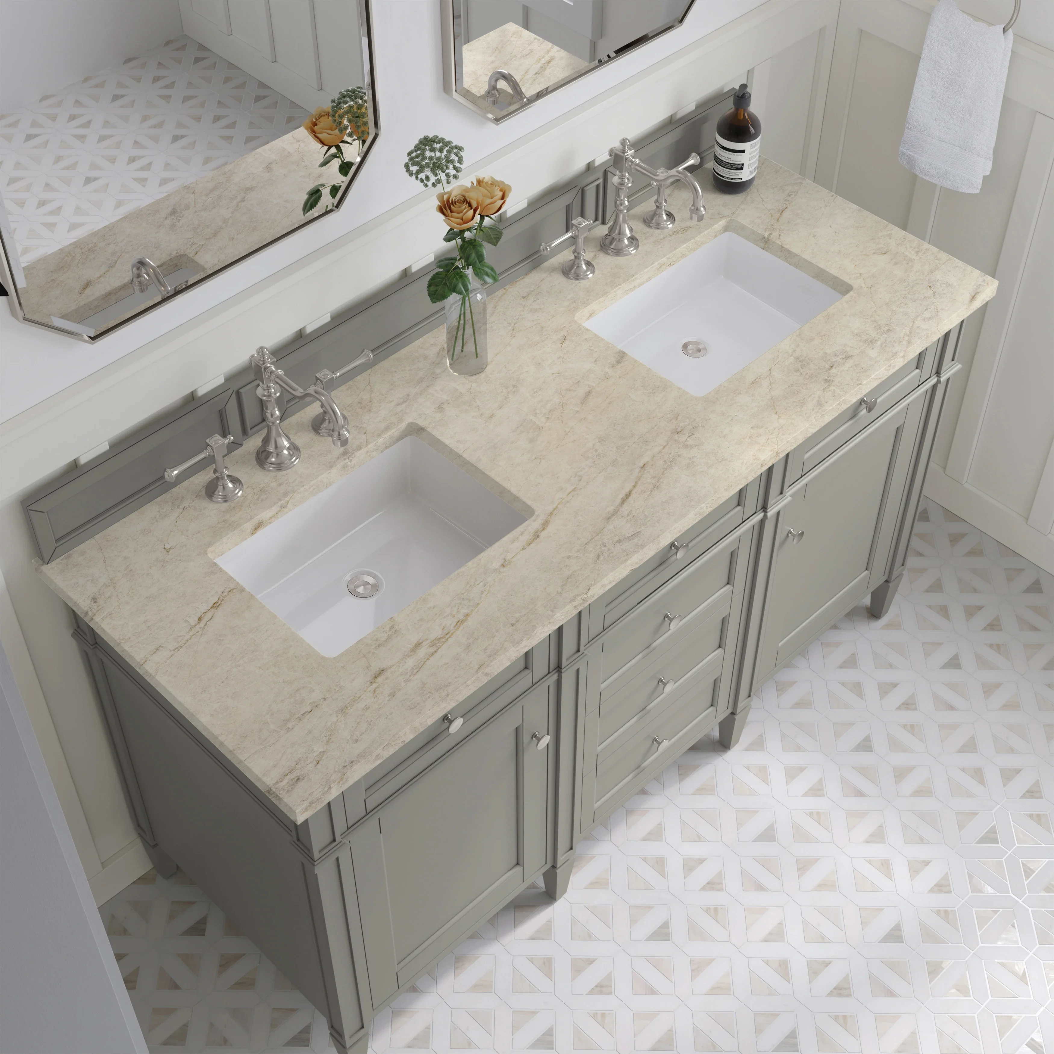 Brittany 60" Double Vanity, Urban Gray, w/ 3 CM Tajnar Eclos Top