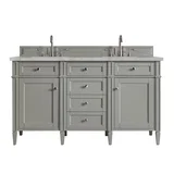 Brittany 60" Double Vanity, Urban Gray w/ 3 CM Victorian Silver Silestone Top