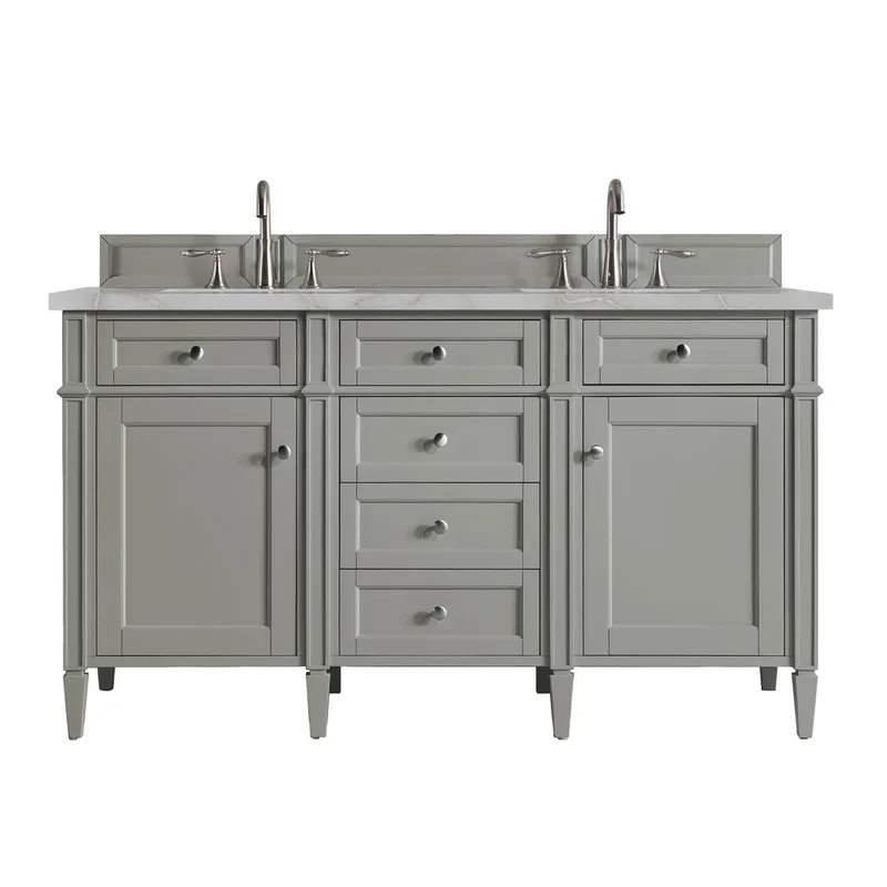 Brittany 60" Double Vanity, Urban Gray w/ 3 CM Victorian Silver Silestone Top