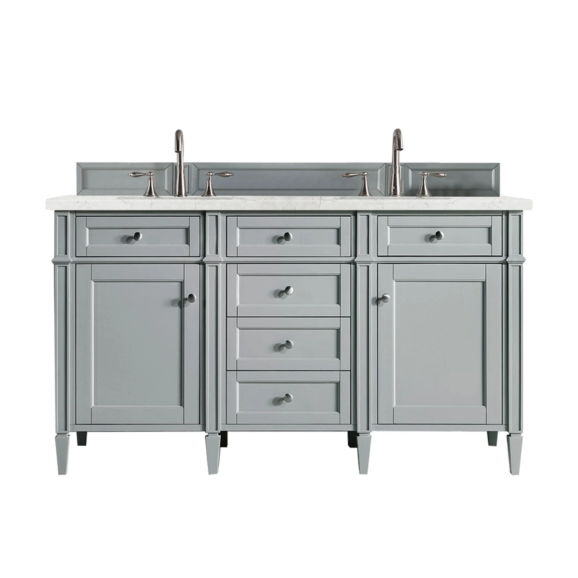 Brittany 60" Double Vanity, Urban Gray w/ 3 CM Eternal Jasmine Pearl Silestone Top w/FreePower Wireless Charger