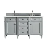 Brittany 60" Double Vanity, Urban Gray w/ 3 CM Eternal Jasmine Pearl Silestone Top w/FreePower Wireless Charger