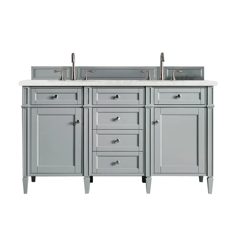 Brittany 60" Double Vanity, Urban Gray w/ 3 CM Eternal Jasmine Pearl Silestone Top w/FreePower Wireless Charger