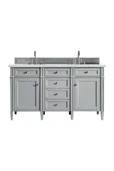 Brittany 60" Double Vanity, Urban Gray w/ 3 CM Ethereal Noctis Silestone Top w/FreePower Wireless Charger