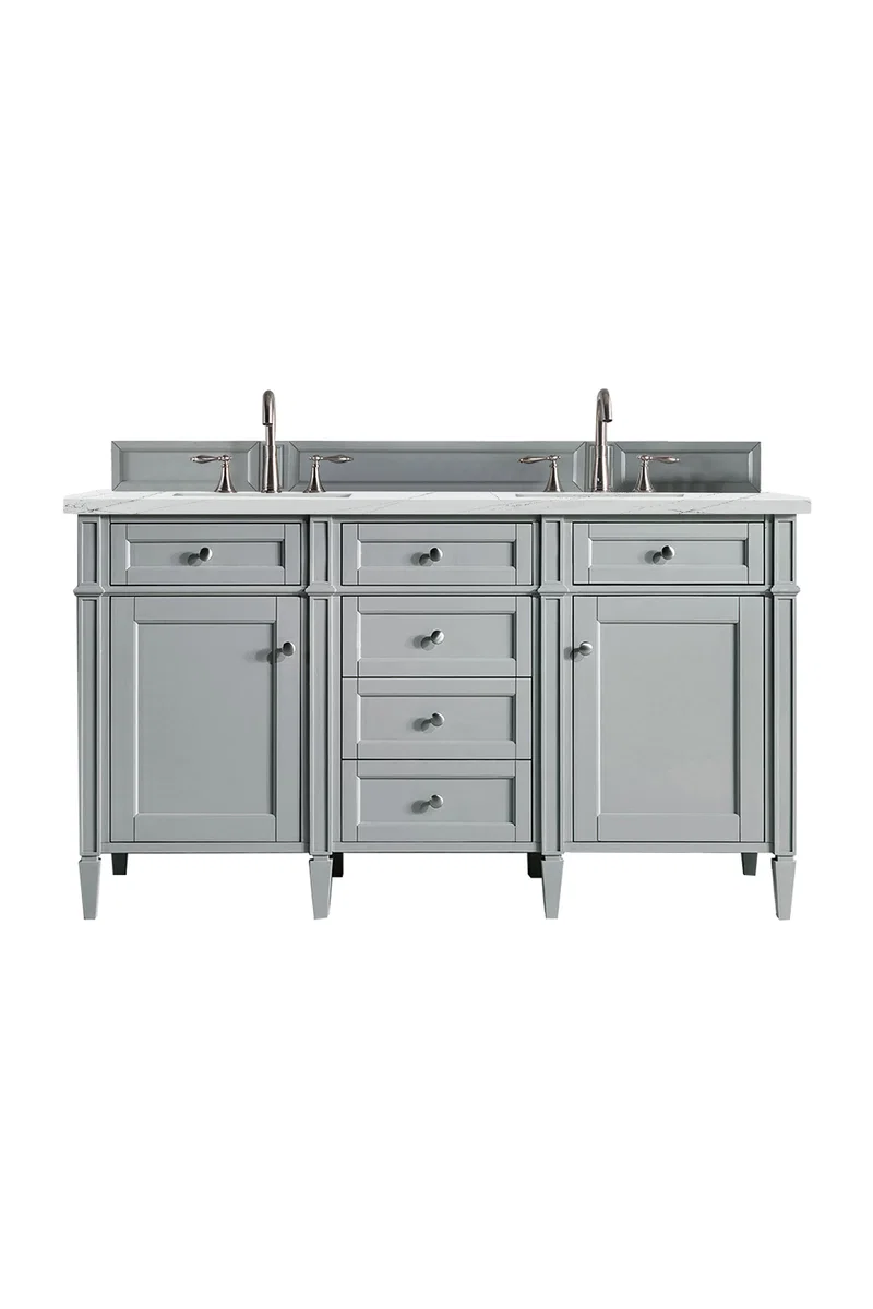 Brittany 60" Double Vanity, Urban Gray w/ 3 CM Ethereal Noctis Silestone Top w/FreePower Wireless Charger