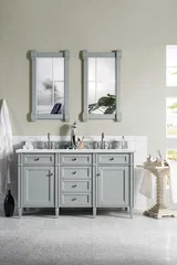 Brittany 60" Double Vanity, Urban Gray w/ 3 CM Ethereal Noctis Silestone Top w/FreePower Wireless Charger