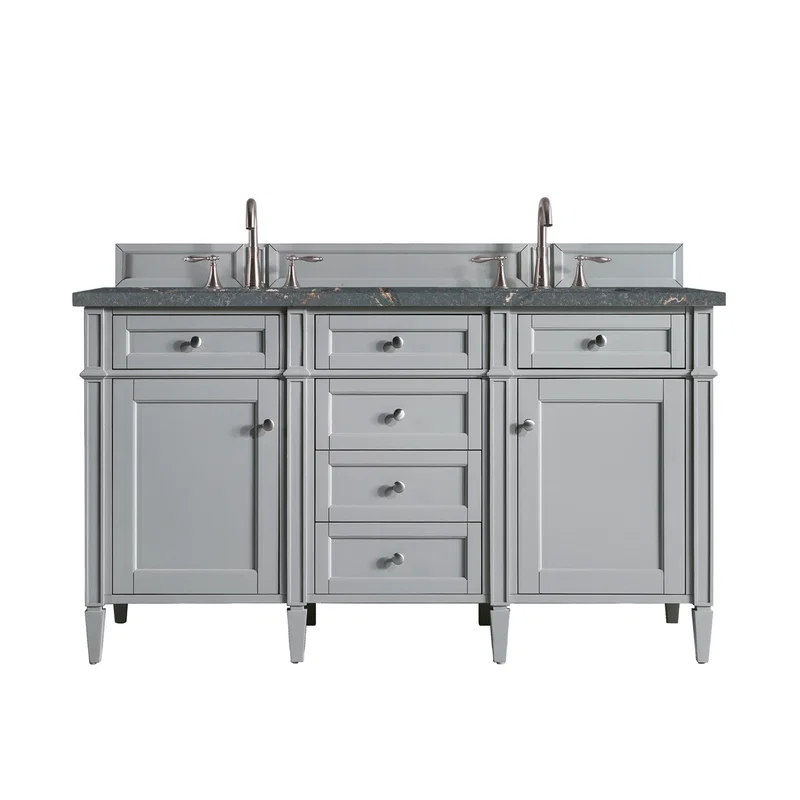 Brittany 60" Double Vanity, Urban Gray w/ 3 CM Parisien Bleu Silestone Top w/FreePower Wireless Charger