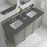 Brittany 60" Double Vanity, Urban Gray w/ 3 CM Parisien Bleu Silestone Top w/FreePower Wireless Charger