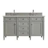 Brittany 60" Double Vanity, Urban Gray, w/ 3 CM Siberian Silestone Top w/FreePower Wireless Charger