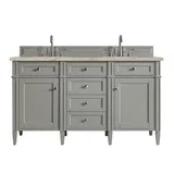 Brittany 60" Double Vanity, Urban Gray, w/ 3 CM Tajnar Eclos Top w/FreePower Wireless Charger